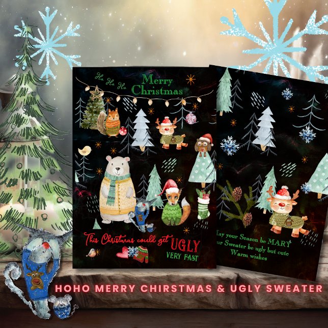 Cartão De Festividades Animais Nórdicos Cugado Suave (Ugly Sweater Cute Nordic Animals Holiday Card)