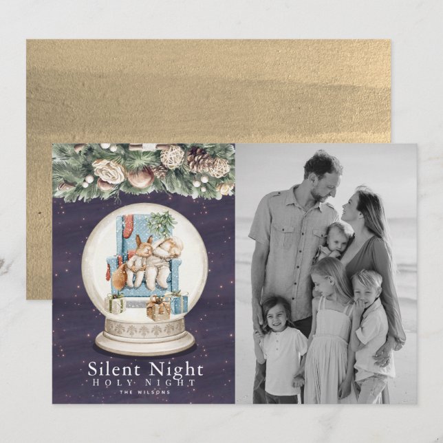 Cartão De Festividades Animais Noturnos Silenciosos Dormindo Foto de Neve (Frente/Verso)