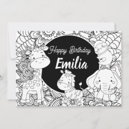 Cartão De Festividades Animais Selvagens Aniversário Infantil Floral Colo