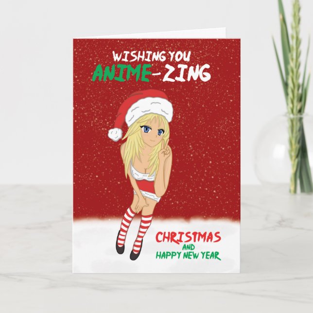Cartão De Festividades Anime Feliz Natal E Ano Novo (Frente)