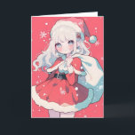 Cartão De Festividades Anime Girl Santa Claus Kawaii<br><div class="desc">Se você gosta de anime,  esta design será perfeita para você. Mostra uma garota. Este design pode ser facilmente personalizado.</div>
