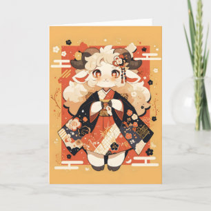 Cartão De Festividades Anime Goat Kawaii Geisha