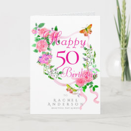 Cartão De Festividades Aniversário com Laço de Rosa Rosa
