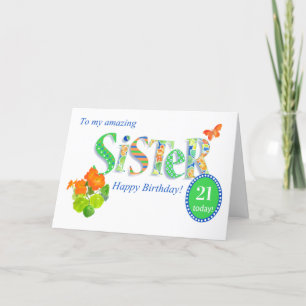 Cartão De Festividades Aniversário da Irmã da Idade Personalizada com Car