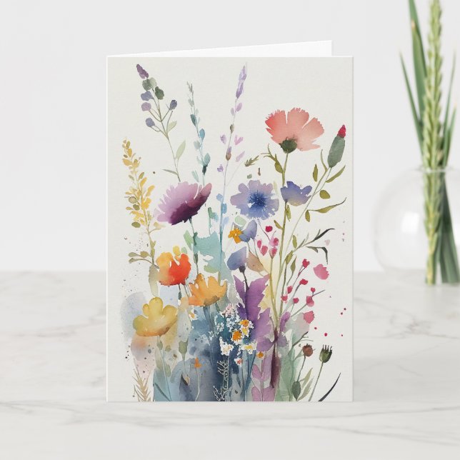 Cartão De Festividades Aniversário das Flores de Aquarela (Frente)