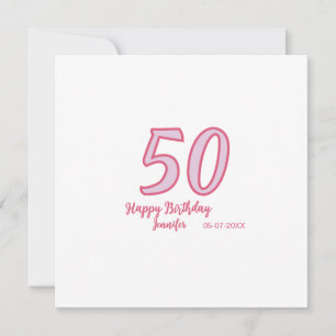 Cartão De Festividades aniversário de 50 anos rosa roxo nome simples mini