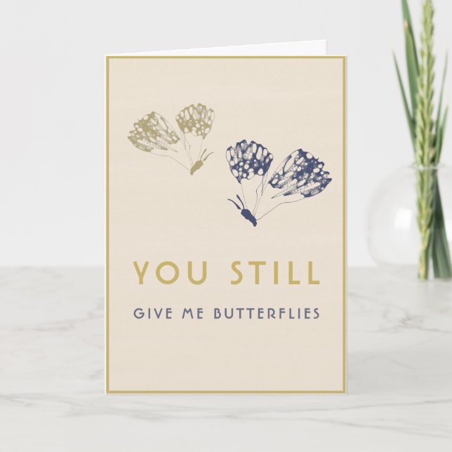 Cartão De Festividades Aniversário de Casamento de Borboletas Douradas Az (Frente)