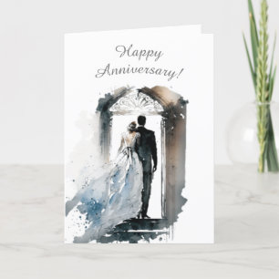 Cartão De Festividades Aniversário de Casamento de Casal de Aquarela 1rua
