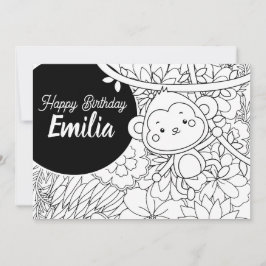 Cartão De Festividades Aniversário de Crianças Macacos Colorindo Floral
