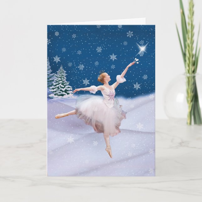 Cartão De Festividades Aniversário de Natal com Ballerina na neve (Frente)