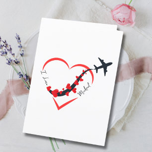 Cartão De Festividades Aniversário de Viagem Avião Coração & Foto Persona