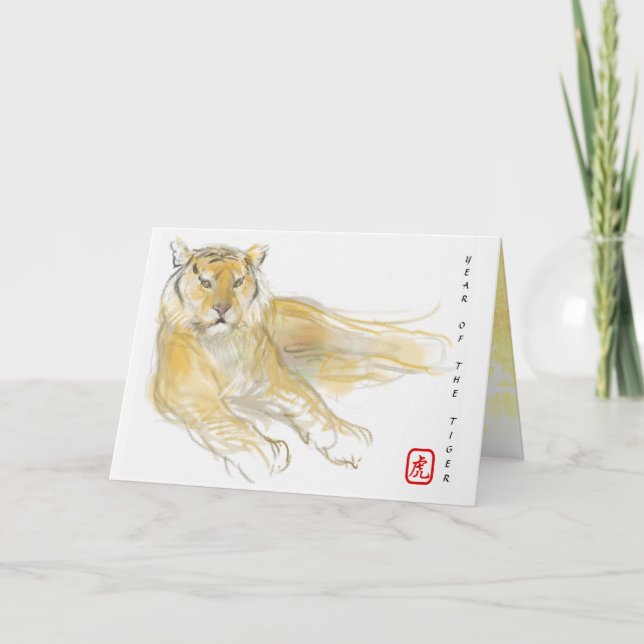 Cartão De Festividades Aniversário do Ano do Tigre Chinês de Desenho Orig (Frente)