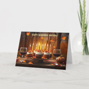 Cartão De Festividades Aniversário Feliz de Novembro com Cupcakes de Vinh