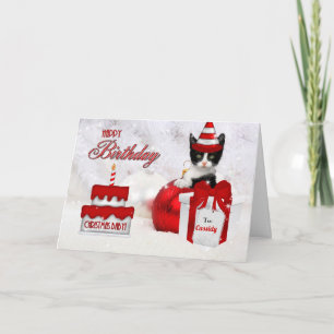 Cartão De Festividades Aniversário OBSOLETO no Dia de Natal de Gato e Bo