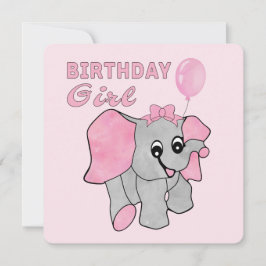 Cartão De Festividades Aniversário Rapariga Rosa Elefante Bebê
