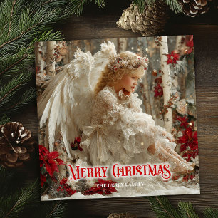 Cartão De Festividades Anjo angelical moderno vermelho dourado festivo li