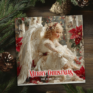 Cartão De Festividades Anjo angelical moderno vermelho dourado festivo li