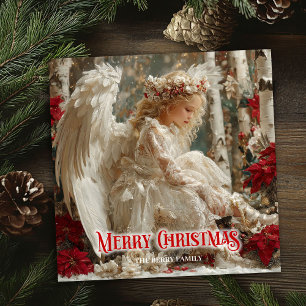 Cartão De Festividades Anjo angelical único vermelho dourado festivo lind