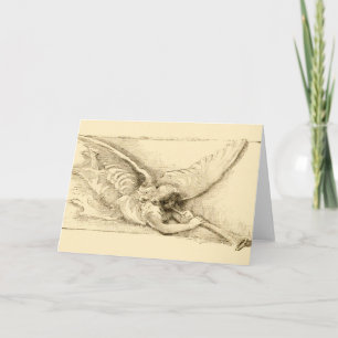 Cartão De Festividades Anjo Antigo com Trombeta Monocromático