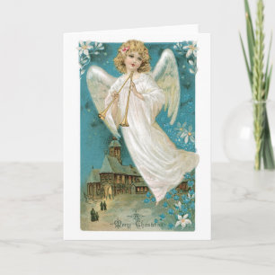 Cartão De Festividades Anjo antiquado do Natal