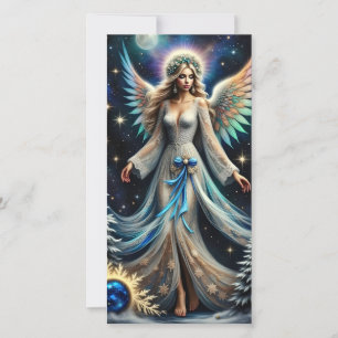 Cartão De Festividades Anjo Celestial de Natal na Noite de Inverno