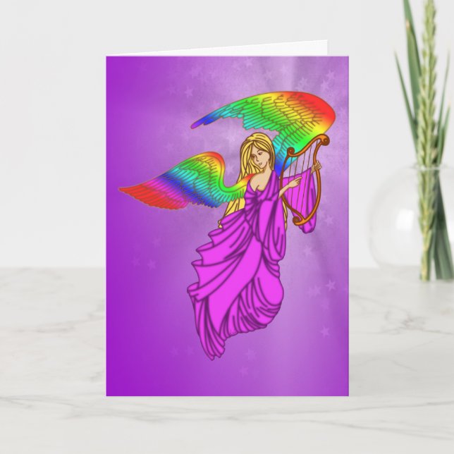 Cartão De Festividades Anjo com asas do arco-íris (Frente)
