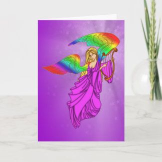 Cartão De Festividades Anjo com asas do arco-íris