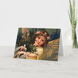 Cartão De Festividades Anjo com um Braçado de Verde de Natal