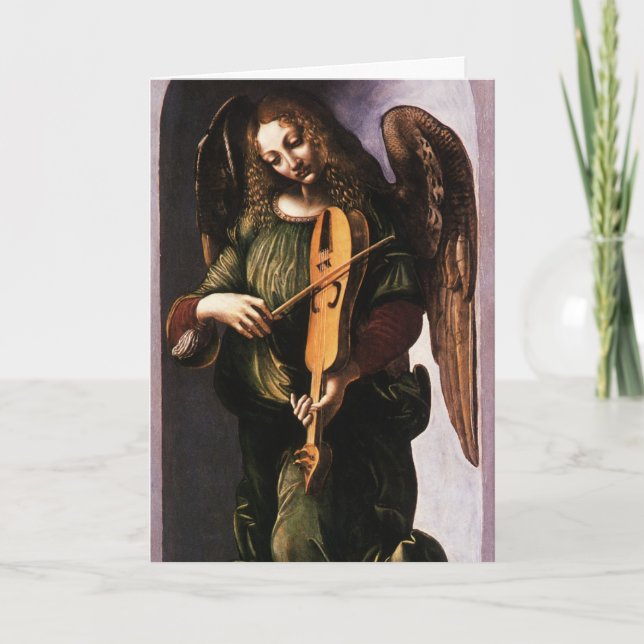 Cartão De Festividades Anjo com Vielle por Leonardo da Vinci Natal (Frente)