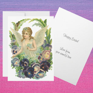 Cartão De Festividades Anjo da Páscoa Vitoriana com Flores de Amor-Perfei