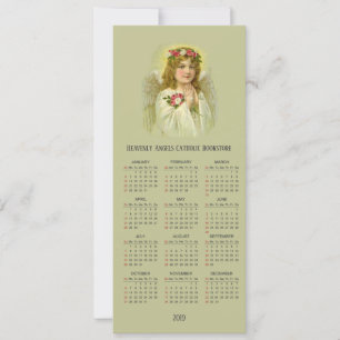 Cartão De Festividades Anjo da Rapariga Celestial com Calendário Rosário 