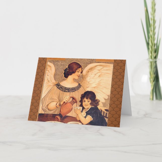 Cartão De Festividades Anjo de Chocolate Francês Antigo (Frente)