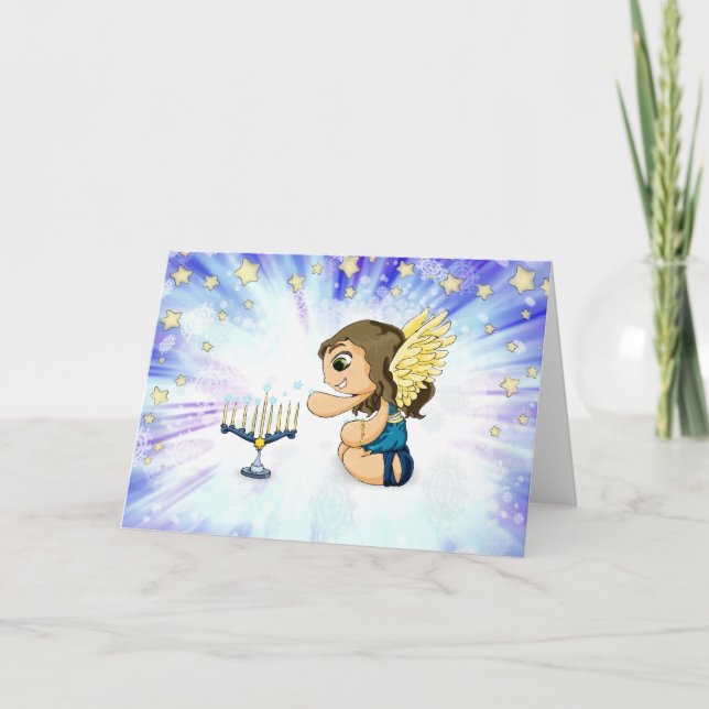 Cartão De Festividades Anjo de Menorah (Frente)