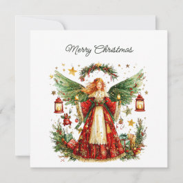 Cartão De Festividades Anjo de Natal & Bagas de Inverno, Personalizável