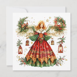 Cartão De Festividades Anjo de Natal com bagas & bengala de açúcar & brin