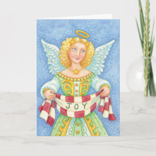 Cartão De Festividades Anjo de Natal de desenho animado fofo com auréola