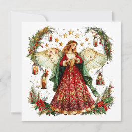 Cartão De Festividades Anjo de Natal e estrelas da noite