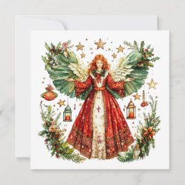 Cartão De Festividades Anjo de Natal e lanternas acesas com velas
