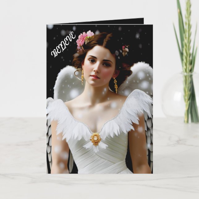 Cartão De Festividades Anjo de Natal festivo na neve (Frente)