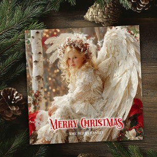 Cartão De Festividades Anjo de Natal retrô imprimível saudação de inverno