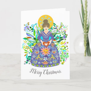 Cartão De Festividades Anjo de Natal Roxo da Arte Popular Moderna