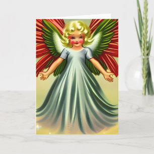 Cartão De Festividades Anjo de Natal Vintage Adorável Interior em Branco