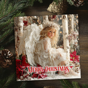Cartão De Festividades Anjo de Natal vintage vermelho branco dourado sazo