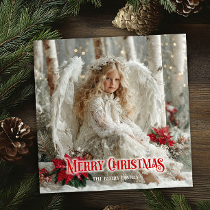 Cartão De Festividades Anjo de Natal vitoriano vermelho branco dourado el