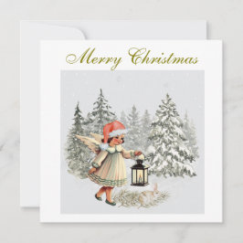 Cartão De Festividades Anjo e Criança de Natal Vintage