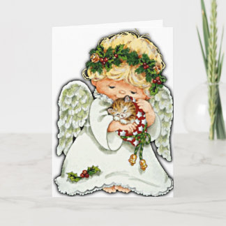 Cartão De Festividades Anjo e gatinho do Natal