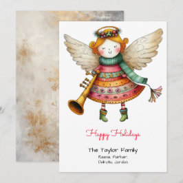 Cartão De Festividades Anjo Fofo Ilustração Caprichosa Vermelho Feliz
