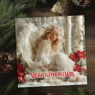 Cartão De Festividades Anjo lindo vintage vermelho branco dourado sazonal