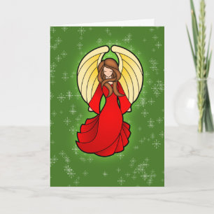 Cartão De Festividades Anjo Natal em Vermelho