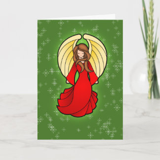 Cartão De Festividades Anjo Natal em Vermelho
